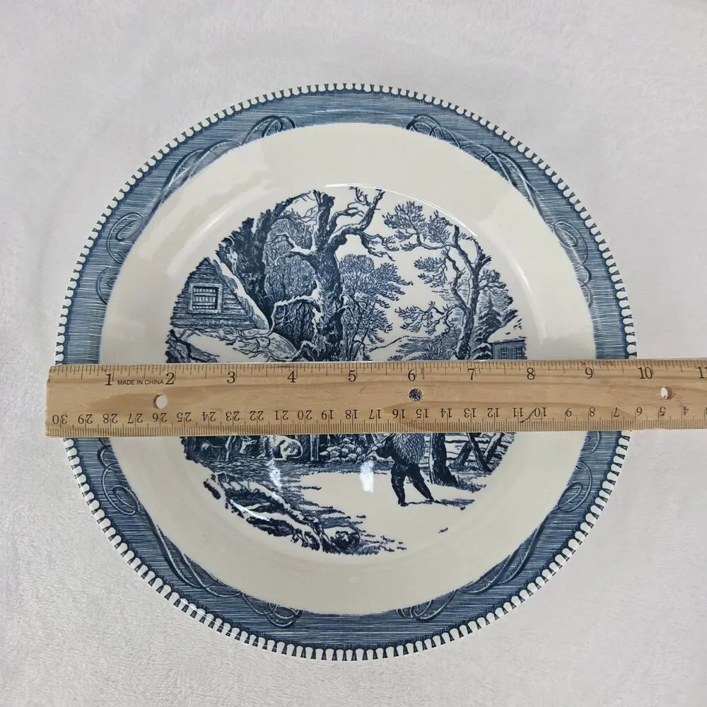 Vintage Royal China Currier & Ives Blue A Snowy Morning Pie Plate 10
